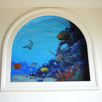 Sea Themed Murals in a Master Bathroom, hand-painted by Tom Taylor of Mural Art