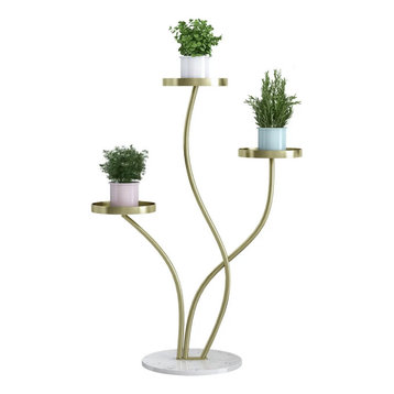 Metal Plant Stand 3-Shelf Gold Corner Planter Stand Indoor