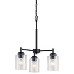Kichler - Winslow 3-Light Contemporary Chandelier in Black - This 3-light mini chandelier from Kichler is a part of the Winslow collection and comes in a black finish. It measures 18" wide x 15" high. Uses three standard bulbs up to 75W watts each. This light would look best in the dining room. For indoor use.  This light requires 3 , 75W Watt Bulbs (Not Included) UL Certified.