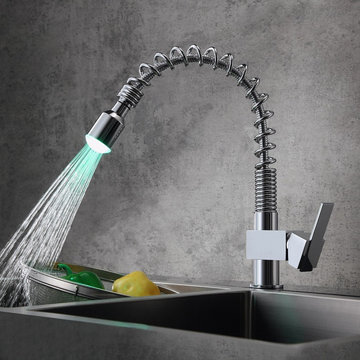 $99.99, Relia LED One Handle Single Hole Spring Brass Kitchen Faucet Pullout Spr