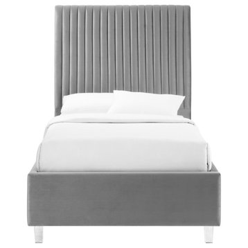 Inspired Home Shemar Bed, Velvet Upholstered Deep Channel Tufted, Grey, Full