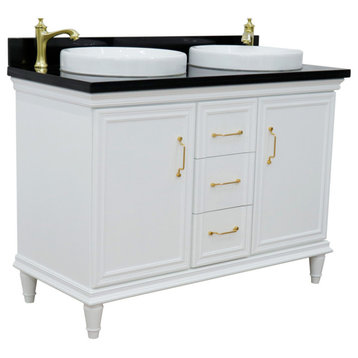 49" Double Vanity, White Finish With Black Galaxy And Round Sink