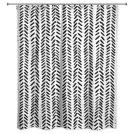 Modern Herringbone Shower Curtain, Black