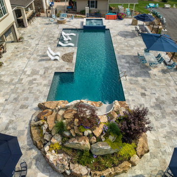 Custom Rectilinear Pool and Spa with Natural Rock Waterslide