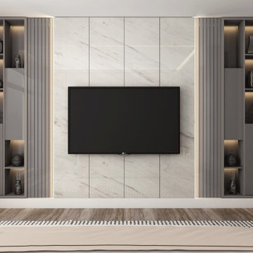 White Levanto Marble Finish Wall Mounted TV Unit Supplied by Inspired Elements