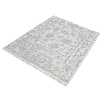 Dimond Harappa Handknotted Wool Rug, Silver and Ivory, 6" Square