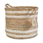 Montego Striped Natural Jute Decorative Storage Basket, 19"