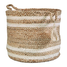 Montego Striped Natural Jute Decorative Storage Basket, 19"