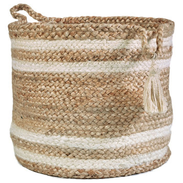 Montego Striped Natural Jute Decorative Storage Basket, 19"
