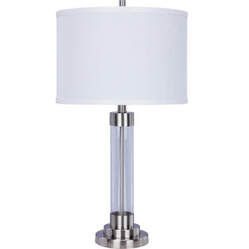 Glass & Metal Table Lamp - Brushed Steel Metal, Clear Glass