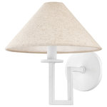 Mitzi - Gladwyne 1 Light Wall Sconce, Steel - The modern sculptural feel created by Gladwyne's clean lines and sharp angles is softened by the Natural Linen shade and Texture White finish. Make a sophisticated statement overhead or on the wall. The tonal color play blends with a variety of interior styles. Part of our Ariel Okin x Mitzi Tastemakers collection.