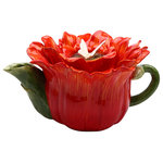 Cosmos Gifts Corp - Gerbera Daisy Teapot, 8 oz. - Switch out your average teapot for the delicate Gerbera Daisy Teapot. Made from hand-painted ceramic in bright red and green, this daisy teapot is vibrant and elegant. Holds 8 ounces. Hand wash only.