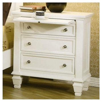 Set of 2 White Night Stand with Pull Out Shelf