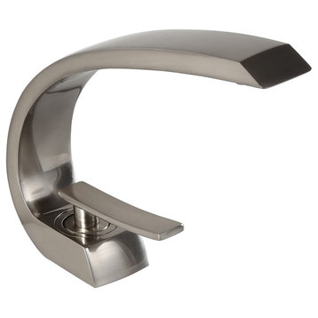 Single Hole 1-Handle Bathroom Sink Faucet Curved Spout with Pop Up Drain, Brushed Nickel