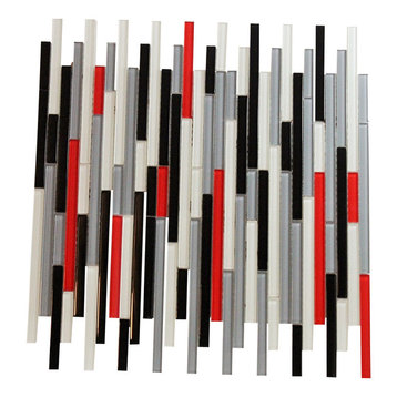 12"x13" Autostrata Red White Black Gray Glass Mosaic Bar Backsplash Tile