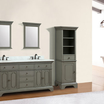 Hastings 61 in. Double Sink Vanity in French Gray finish with Carrera White Marb