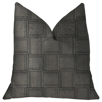 Licorice Black Artificial Leather Luxury Throw Pillow, 20"x30" Queen