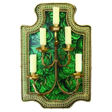 Art Deco Emerald Green Wall Sconce, Retro Dark Gold Candle Holder