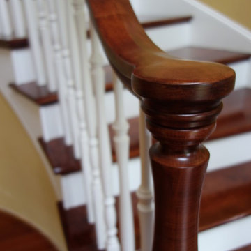 Cherry pin top newel with handrail fitting