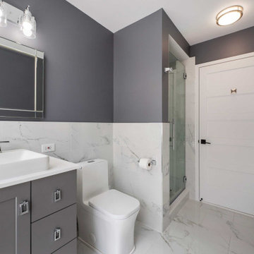 Contemporary Mohair Grey and Carrara Marble Bath