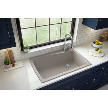 Karran Drop-In Quartz 34" 1-Hole Single Bowl Kitchen Sink, Concrete