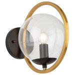 Artcraft Lighting - Lugano 1 Light Wall Light, Vintage Brass/Black - From the Lighting Pulse design firm, this Lugano collection wall sconce features clear round glassware which is complimented by a vintage brass encasing on a black frame.