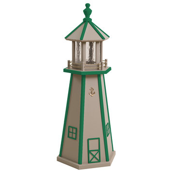 Outdoor Wooden Lighthouse Lawn Ornament, Clay and Green, 3 Foot, Solar Light