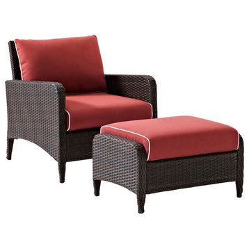 Kiawah 2-Piece Outdoor Wicker Seating Set With Sangria Cushions