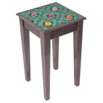 Novica Handmade Colonial Roses Reverse-Painted Glass Accent Table
