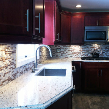 Eden Mosaic Tile Installations: Silver And Chocolate Brick Mixed Aluminum Tile