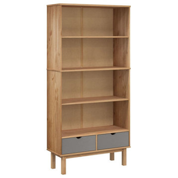 vidaXL Bookshelf Bookcase with 2 Drawers OTTA Brown and Gray Solid Wood Pine