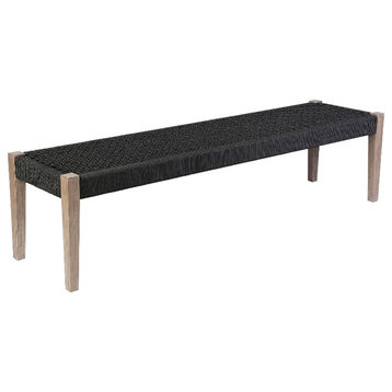 Armen Living Camino Fabric/Wood Indoor Outdoor Dining Bench in Charcoal/Natural