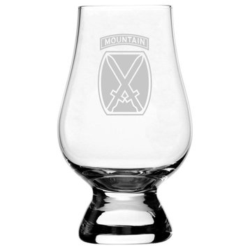 United States Army 10th Mountain Division Etched Glencairn Crystal Whiskey Glass