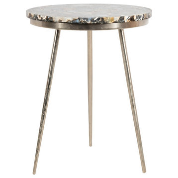 Malien Agate Round Accent Table, Nickel/Black