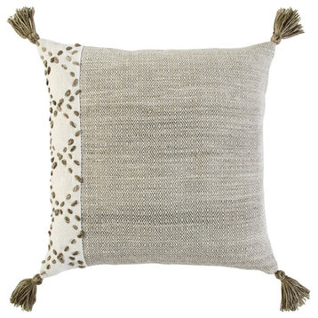 Ivory Taupe Accent Stitch Color Block Throw Pillow