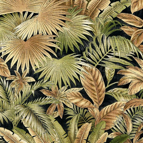 Black, Brown And Green, Floral Leaf Outdoor Indoor Marine Fabric By The Yard
