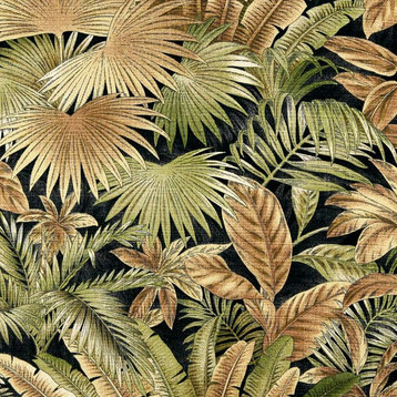 Black, Brown And Green, Floral Leaf Outdoor Indoor Marine Fabric By The Yard