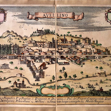 "Old World Cartography-Avellino, Italy" custom painted backsplash tile mural