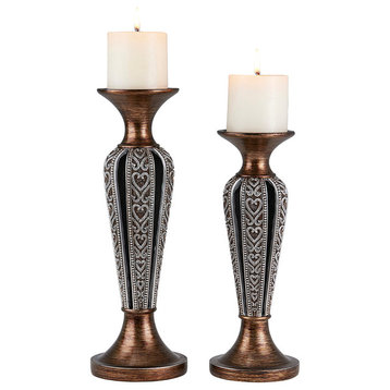 12" and 14" Tall Polyresin "Everly" Candleholder, Bronze and Chrome, Set of 2