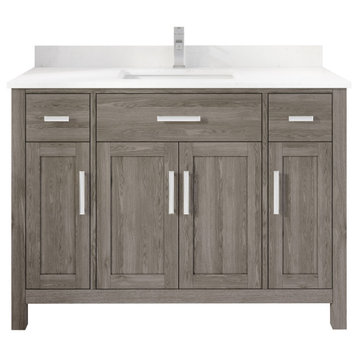 Kali Vanity with Power Bar and Drawer Organizer, French Gray, 48"