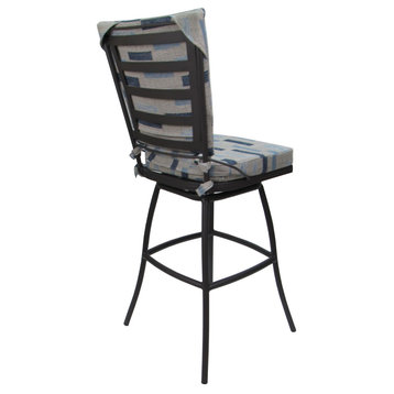 Outdoor Patio Bar Stool Jamey Without Arms, Block Weave Blue Beige - Gray, 34"