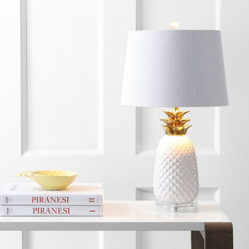 Pineapple 23'' Classic Vintage Ceramic LED Table Lamp, White/Gold