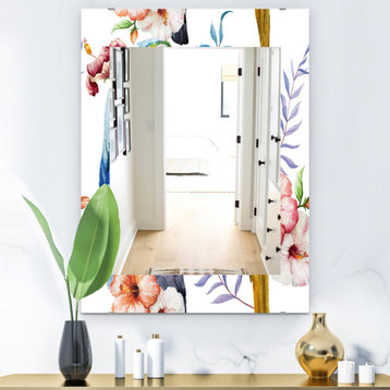 Designart Pink Blossom 38 Bohemian And Eclectic Frameless Vanity Mirror, 24x32