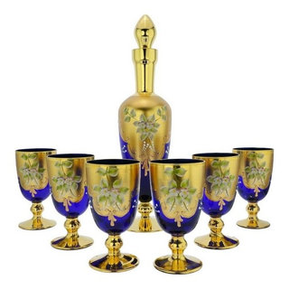 GlassOfVenice Set of Two Murano Glass Wine Glasses 24K Gold Leaf - Purple 