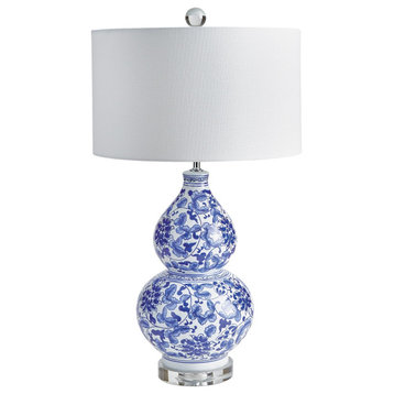 Gorgeous Vintage Style Blue White Vine Pattern Table Lamp Gourd Shape Curvy
