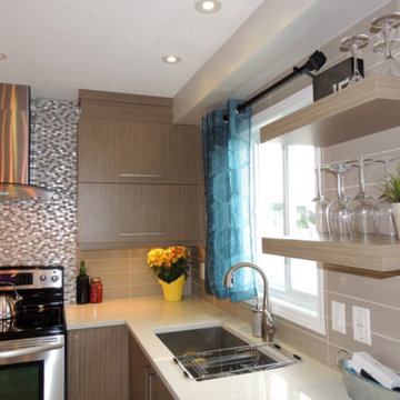 Melamine Kitchen with Quartz Waterfall Countertop