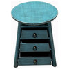 Chinese Distressed Light Blue Round Top Drawers Wood Stool Table Hws3052