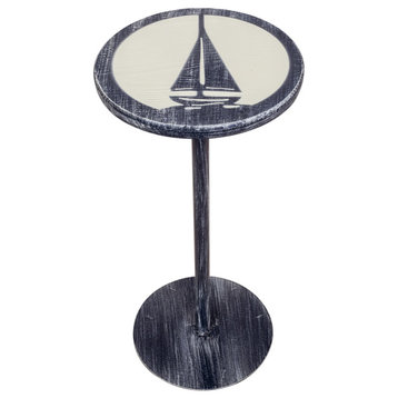Weathered Navy and Cottage Round Drink Table With Sailboata