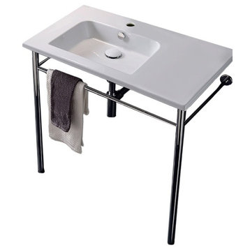 Ceramic Console Sink and Polished Chrome Stand, One Hole