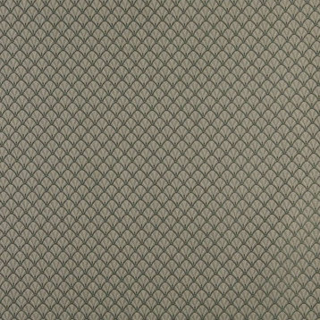 Dark Green And Beige Shell Jacquard Woven Upholstery Fabric By The Yard